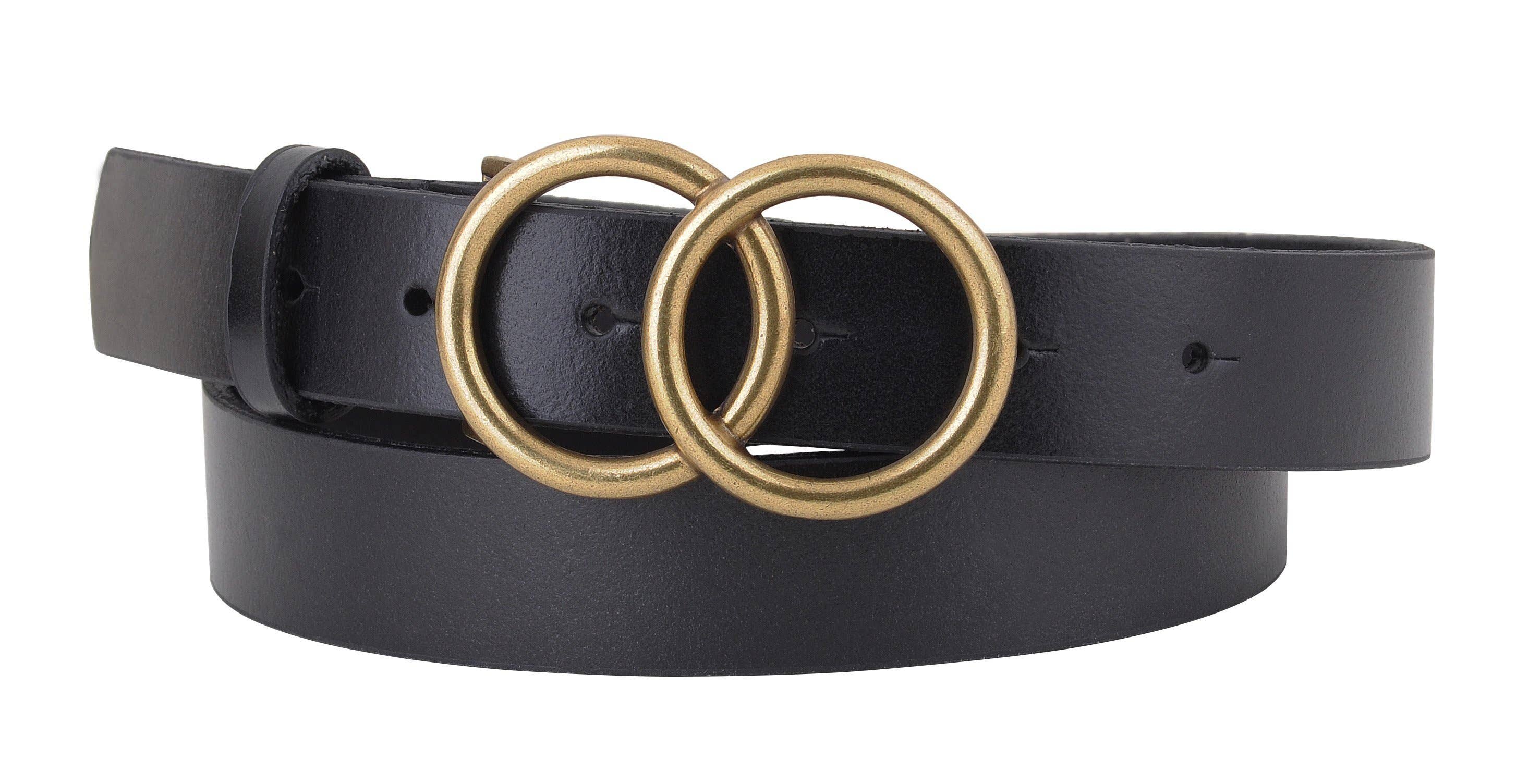 Womens Genuine Leather Belt with Large Coined Circle Hook Buckle Adjustable 32\