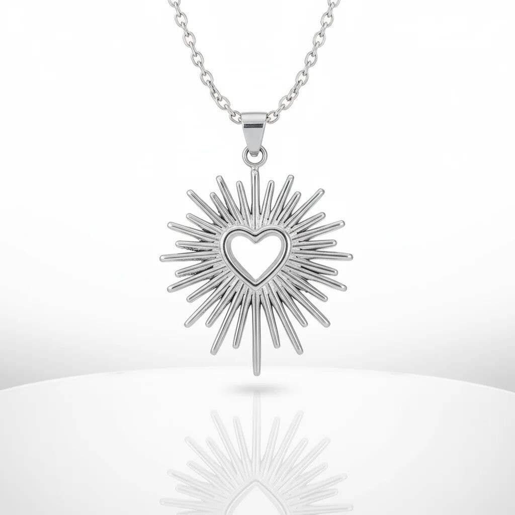 18K Gold PVD Stainless Steel Textured Sunburst Heart Charm