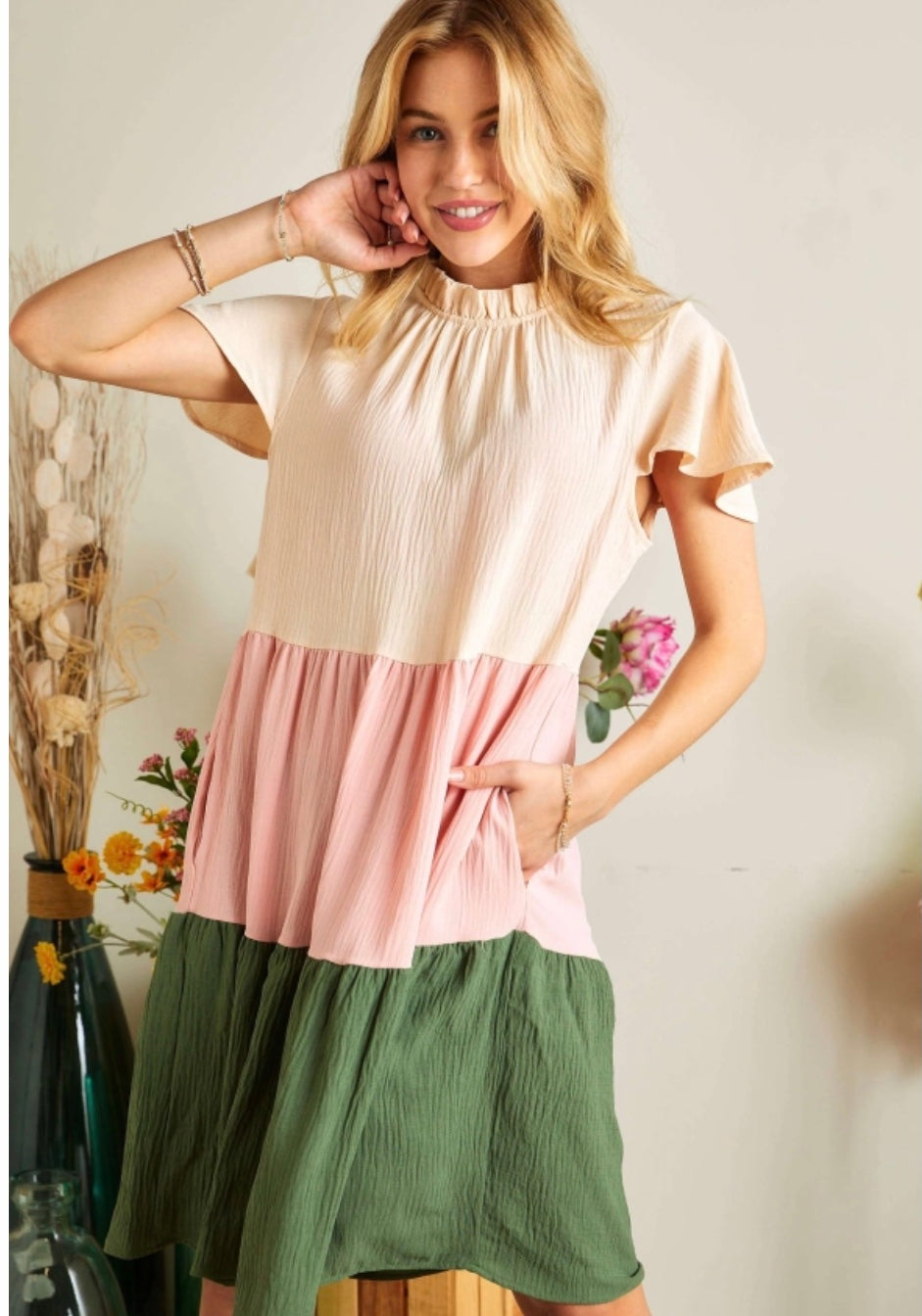 Final Sale - Colorblock Tiered Babydoll Dress