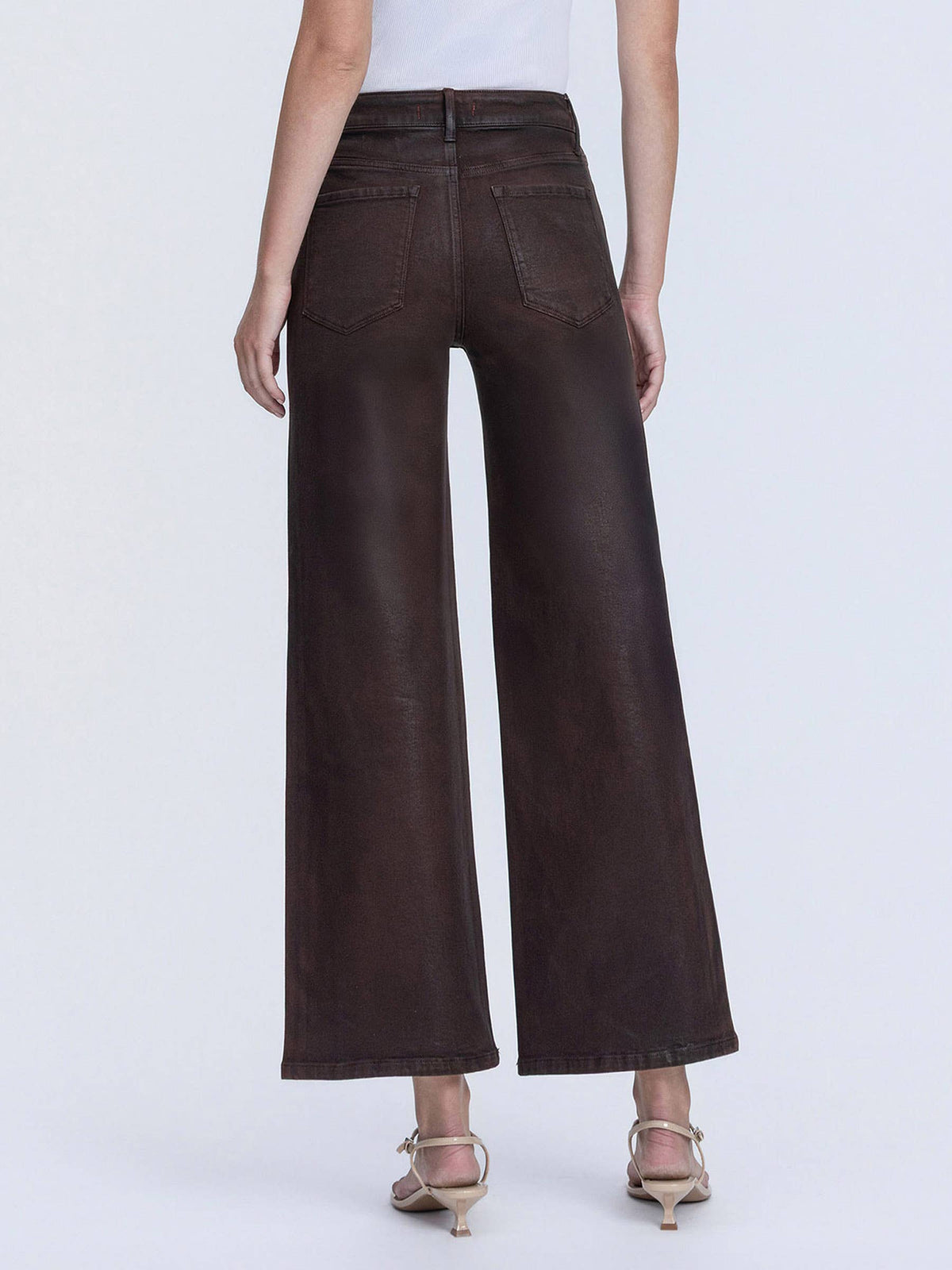 High Rise Coffee Coated Wide Leg Jeans