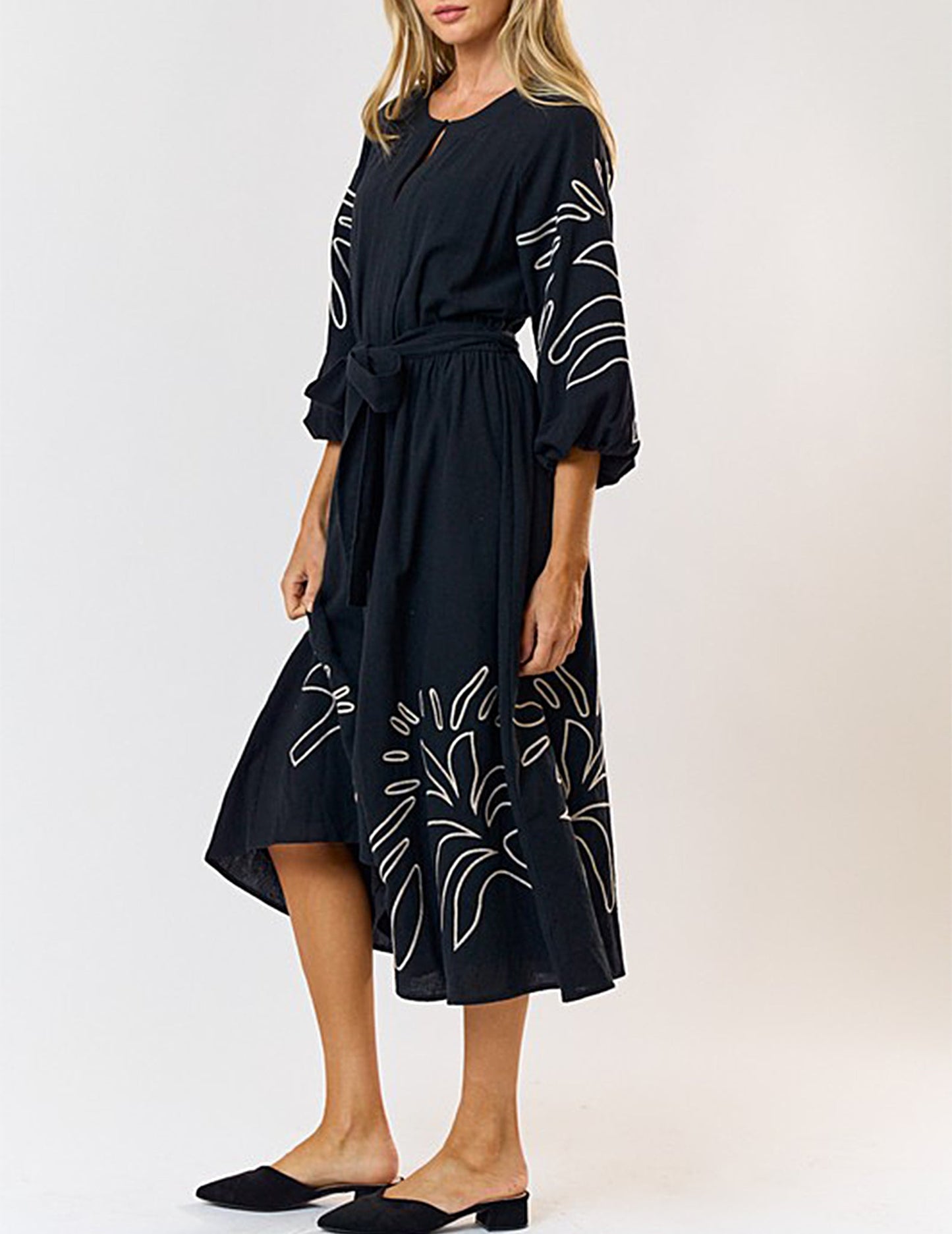 Patch Detailed Long Sleeve Dress