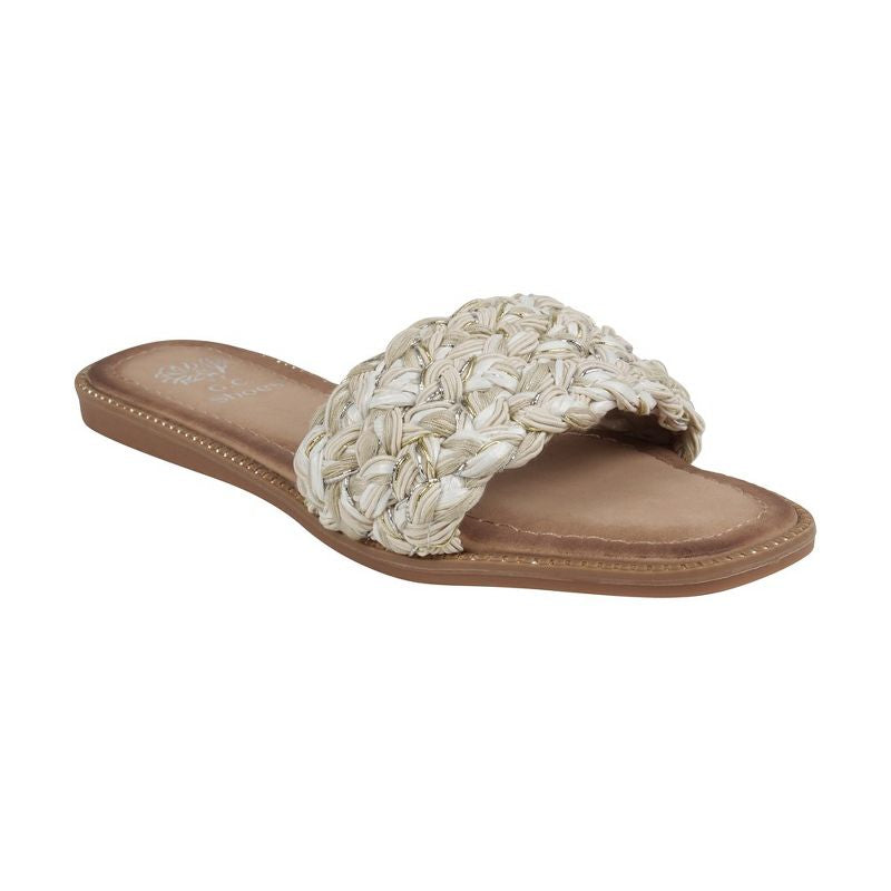 Final Sale - Arly Woven Squared Toe Slide Flat Sandals