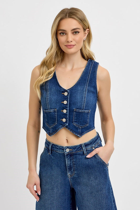Final Sale - Crop Denim Vest