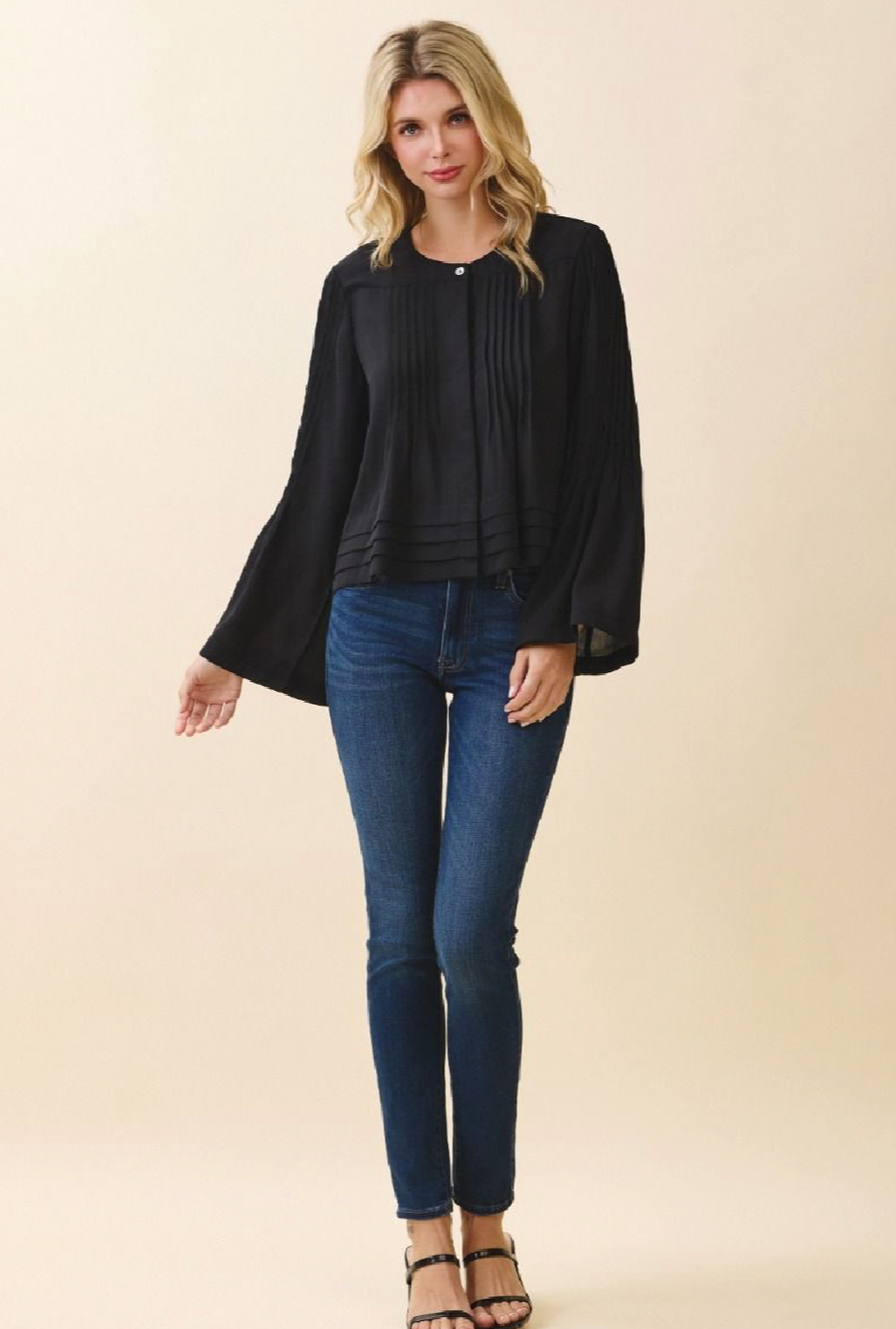 Long Sleeve Blouse with Pleats