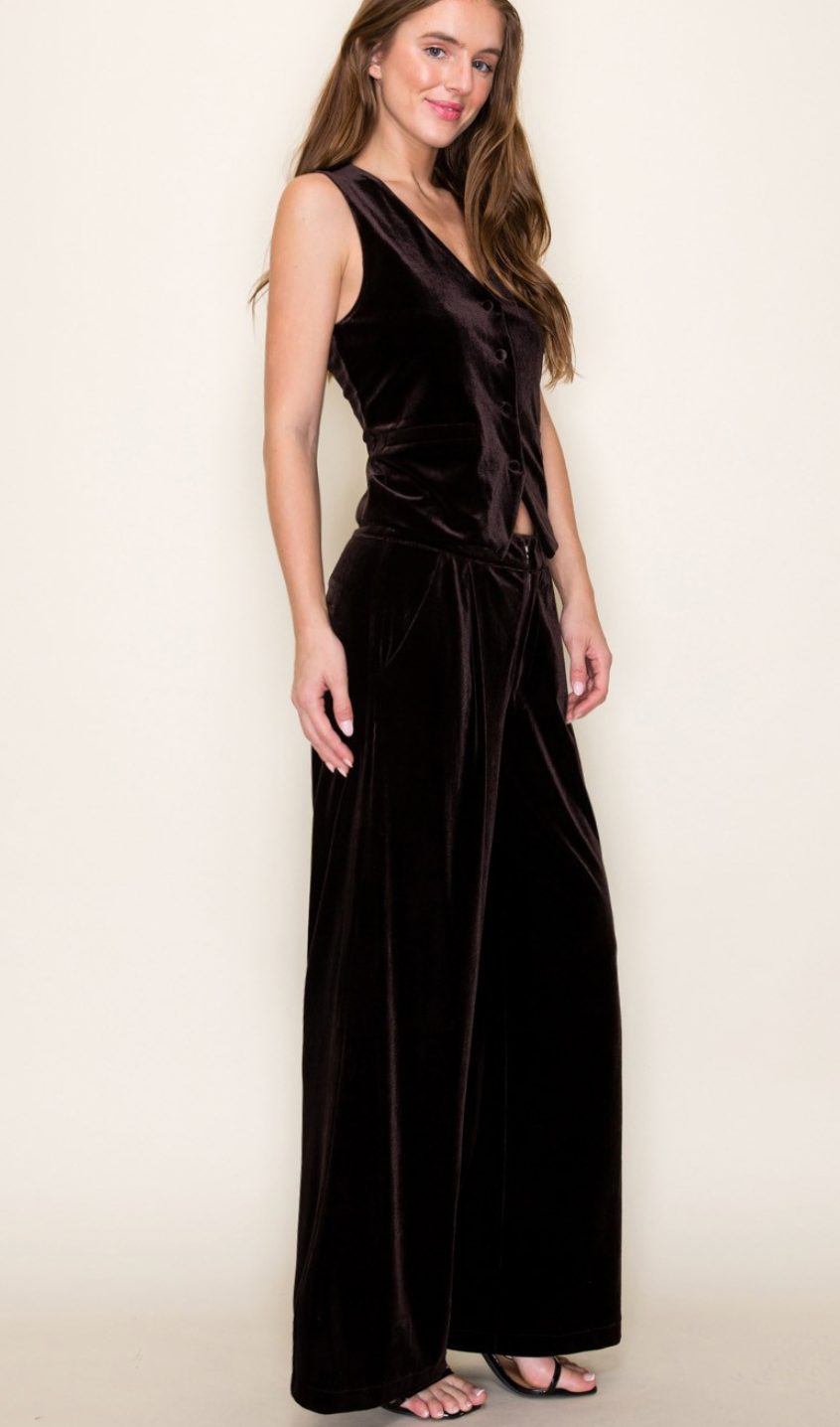 Front Button Down Velvet Vest