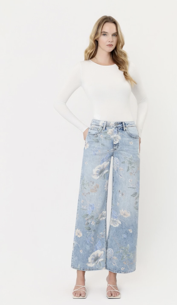 High Rise Floral Print Vintage Flare Jeans