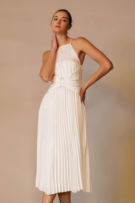 Final Sale - Apron Neck Plisse Midi Dress