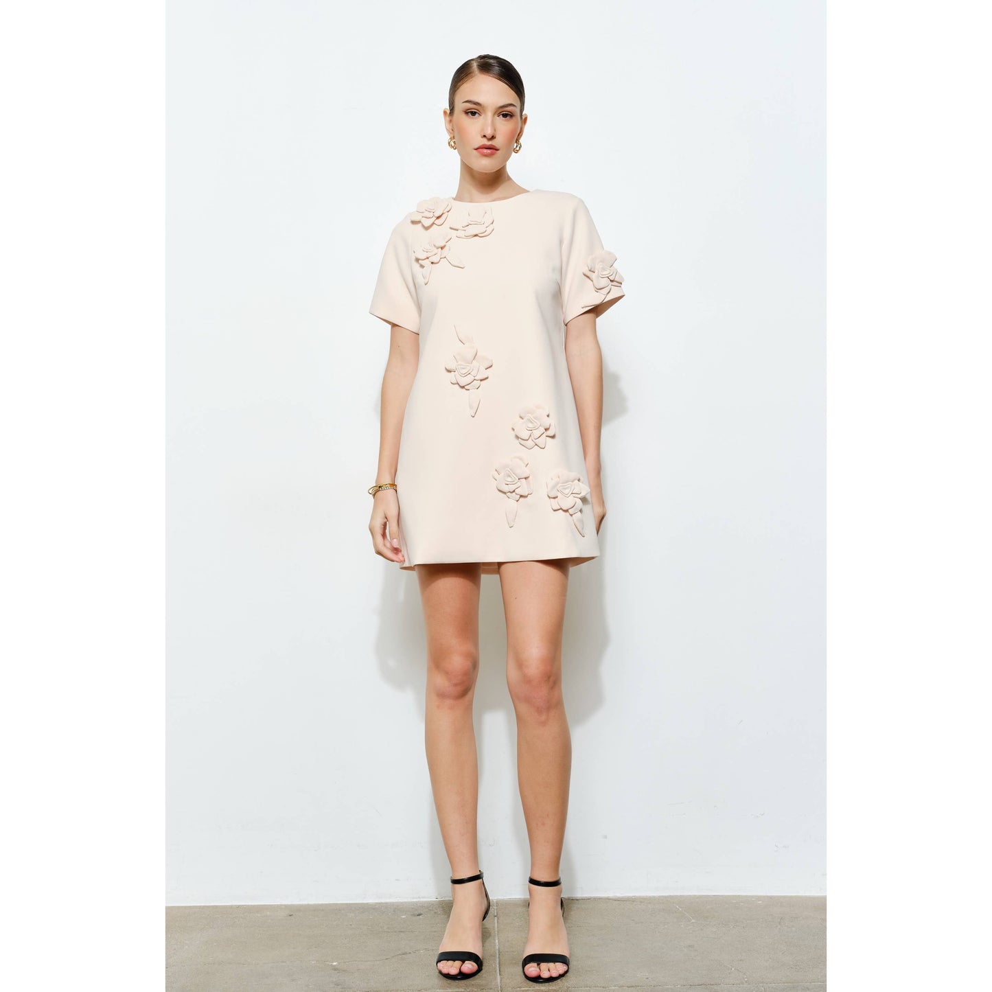 Elegant 3D Floral Applique Shift Mini Dress