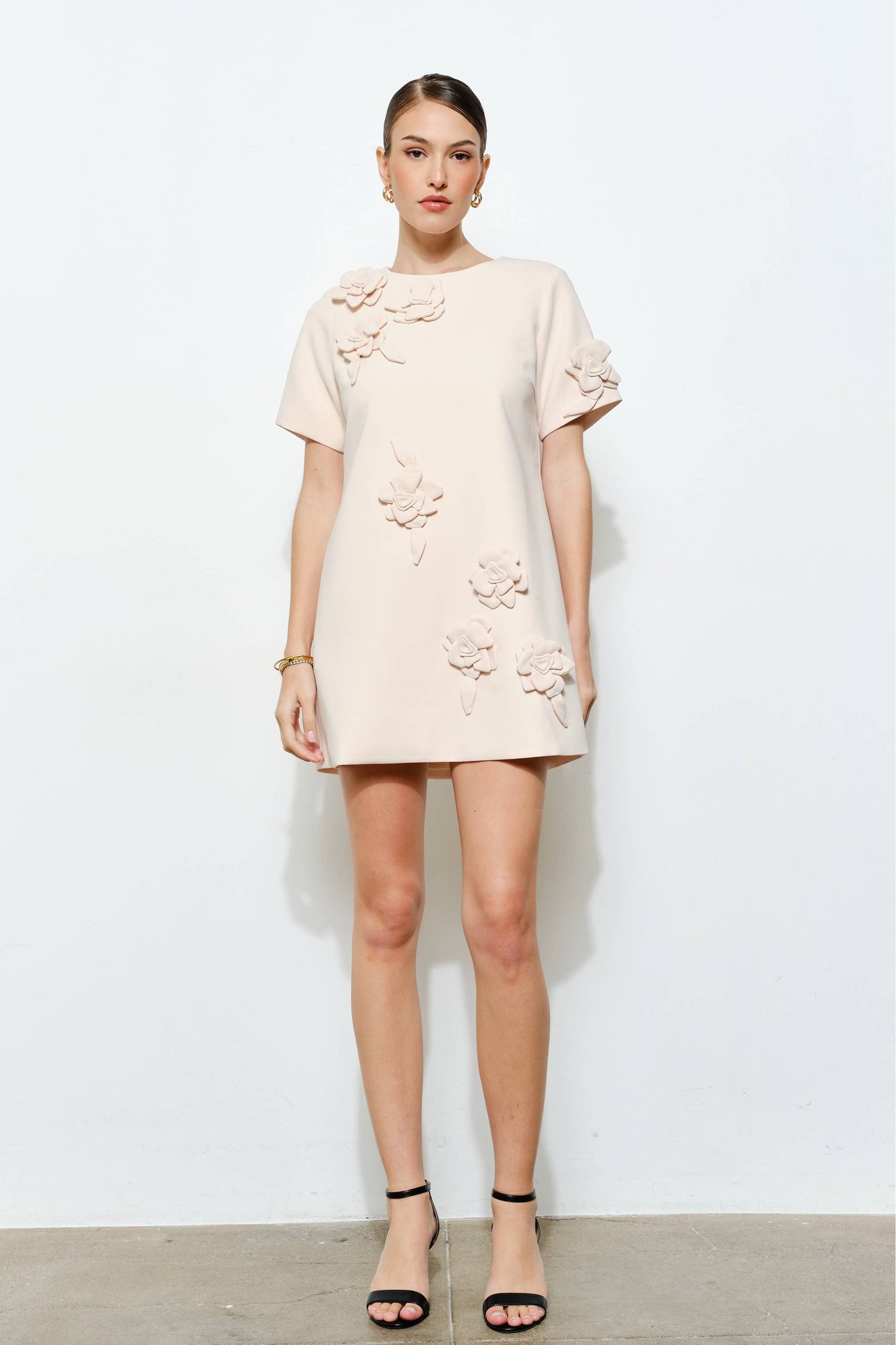 Elegant 3D Floral Applique Shift Mini Dress