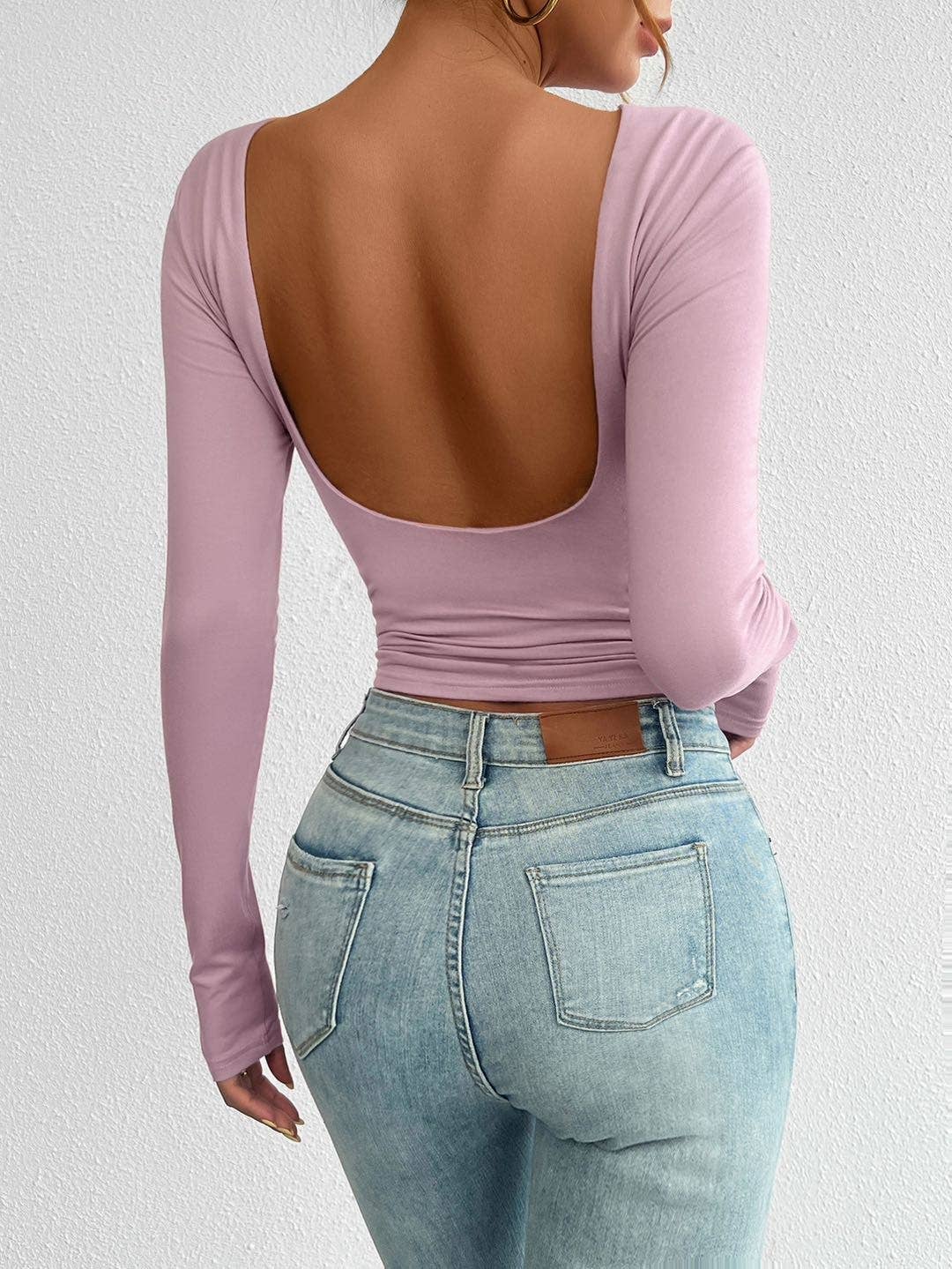 Final Sale - Long Sleeve Crop Top with Open Back