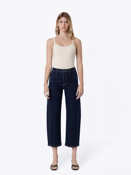 High Rise Seam Detail Welt Pocket Barrel Jeans