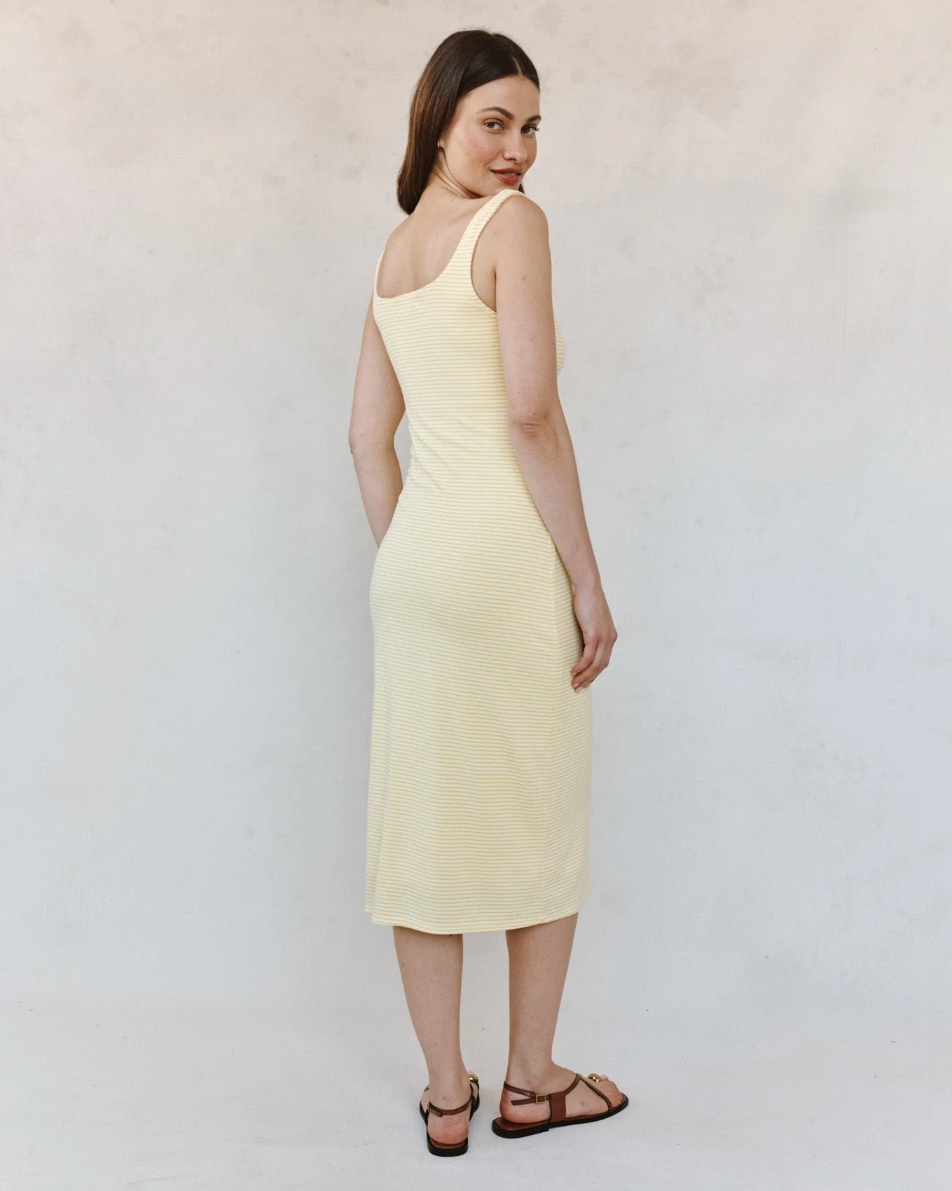 Square Neck Fitted Midi Dress