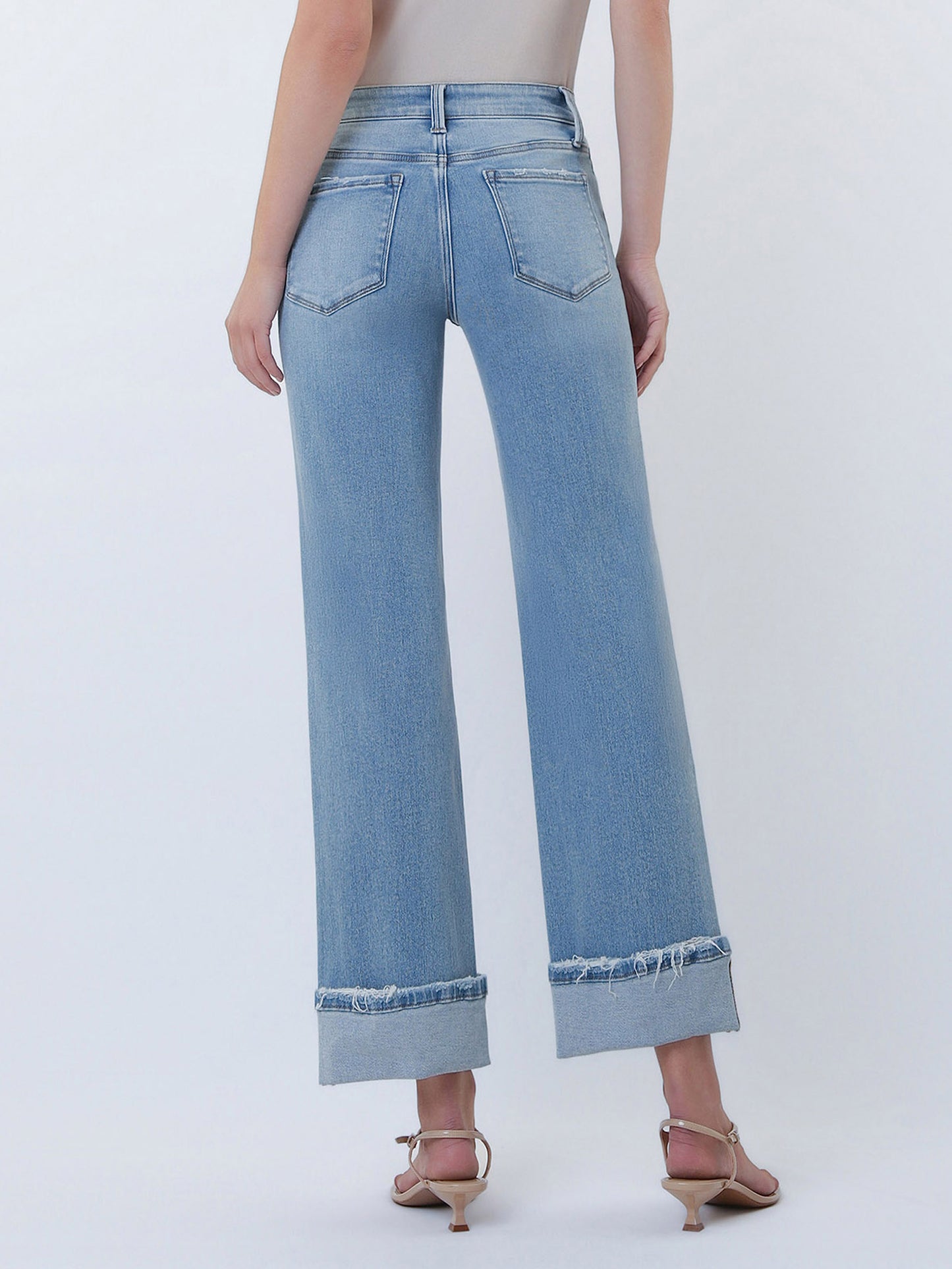 Mid Rise Medium Light Cuffed Slim Wide Jeans