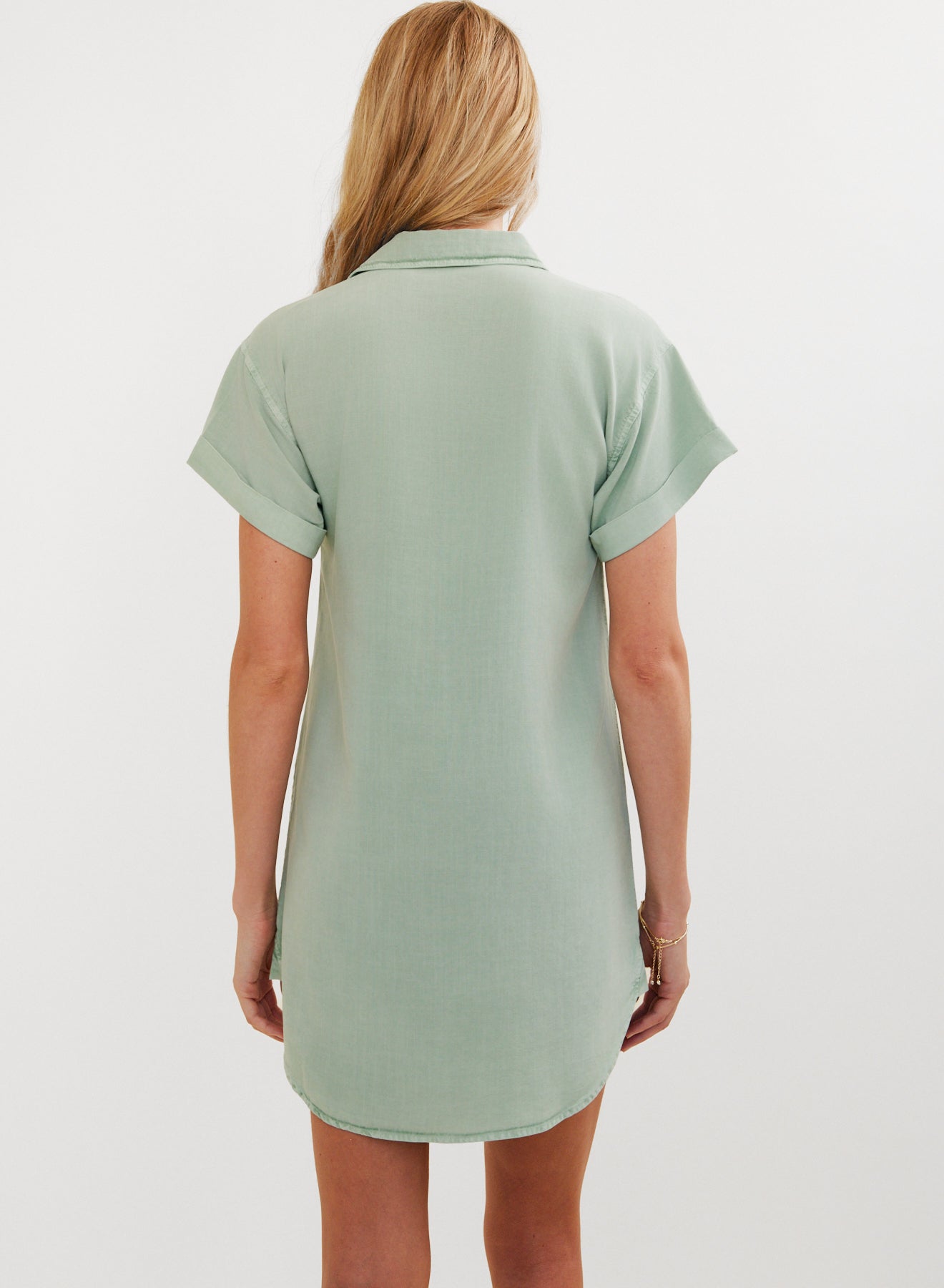 Roll Sleeve Pocket Shirt Dress