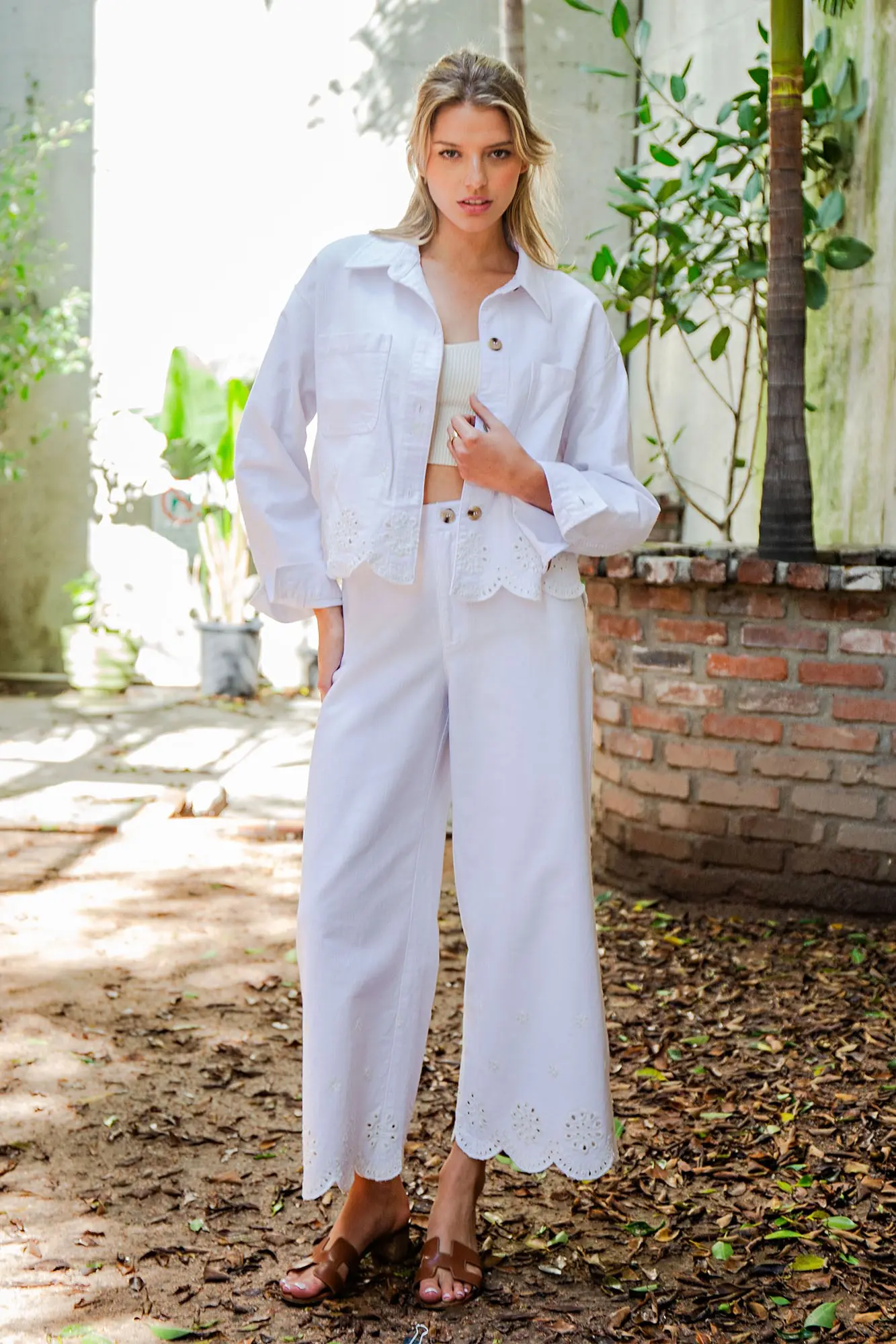 Button Down Eyelet Hem Jacket