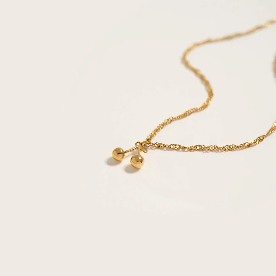 18K Gold PVD Stainless Steel Cherry Charm