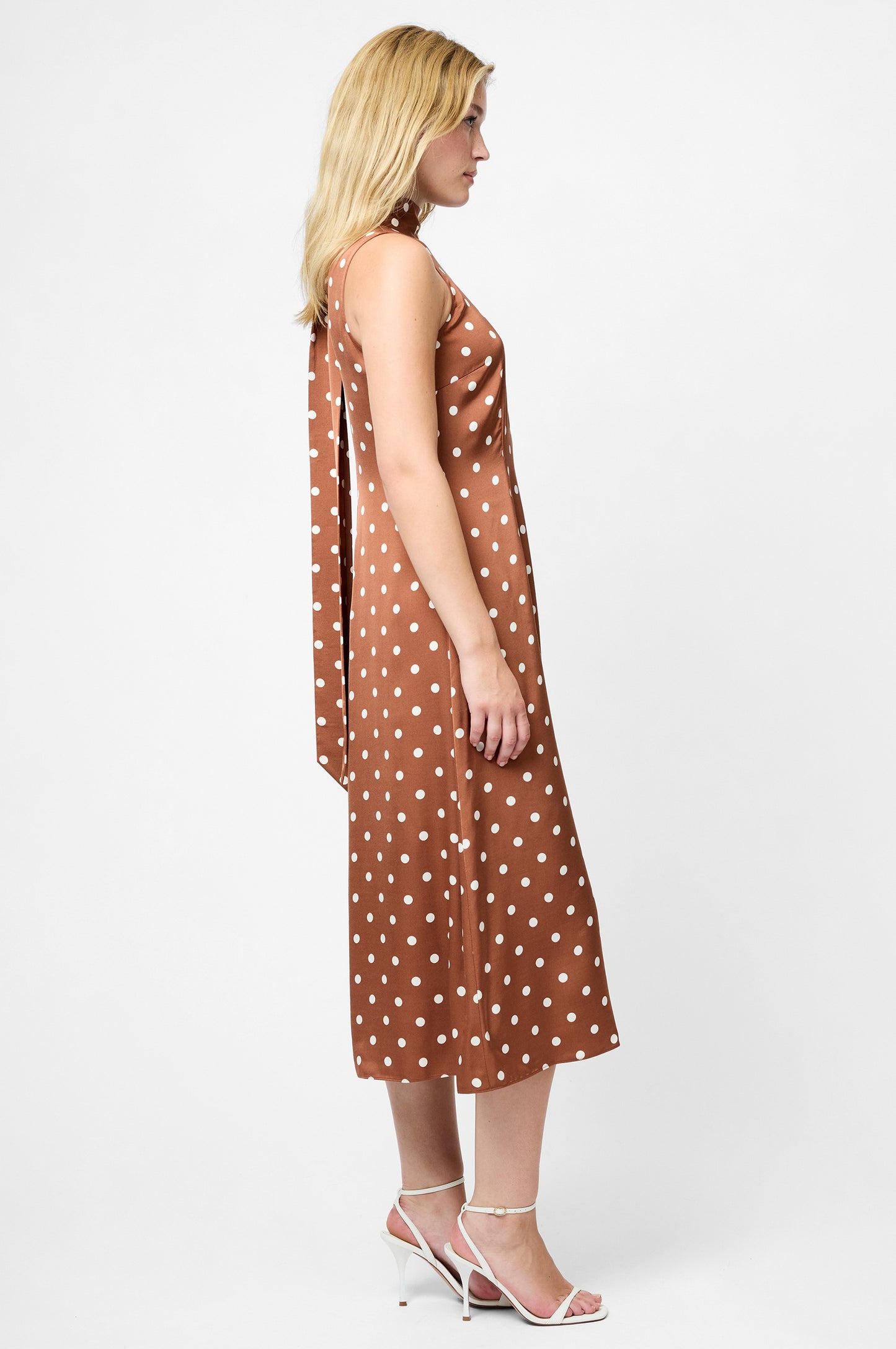 Ennis Satin Back Neck Bow Midi Dress