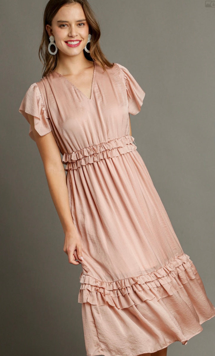 Final Sale - V-Neck Ruffle Trim Maxi Dress