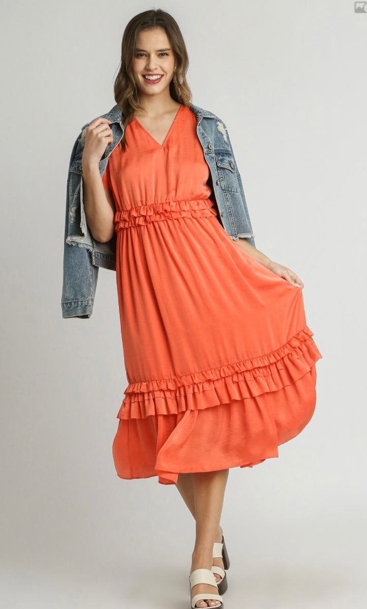 Final Sale - V-Neck Ruffle Trim Maxi Dress