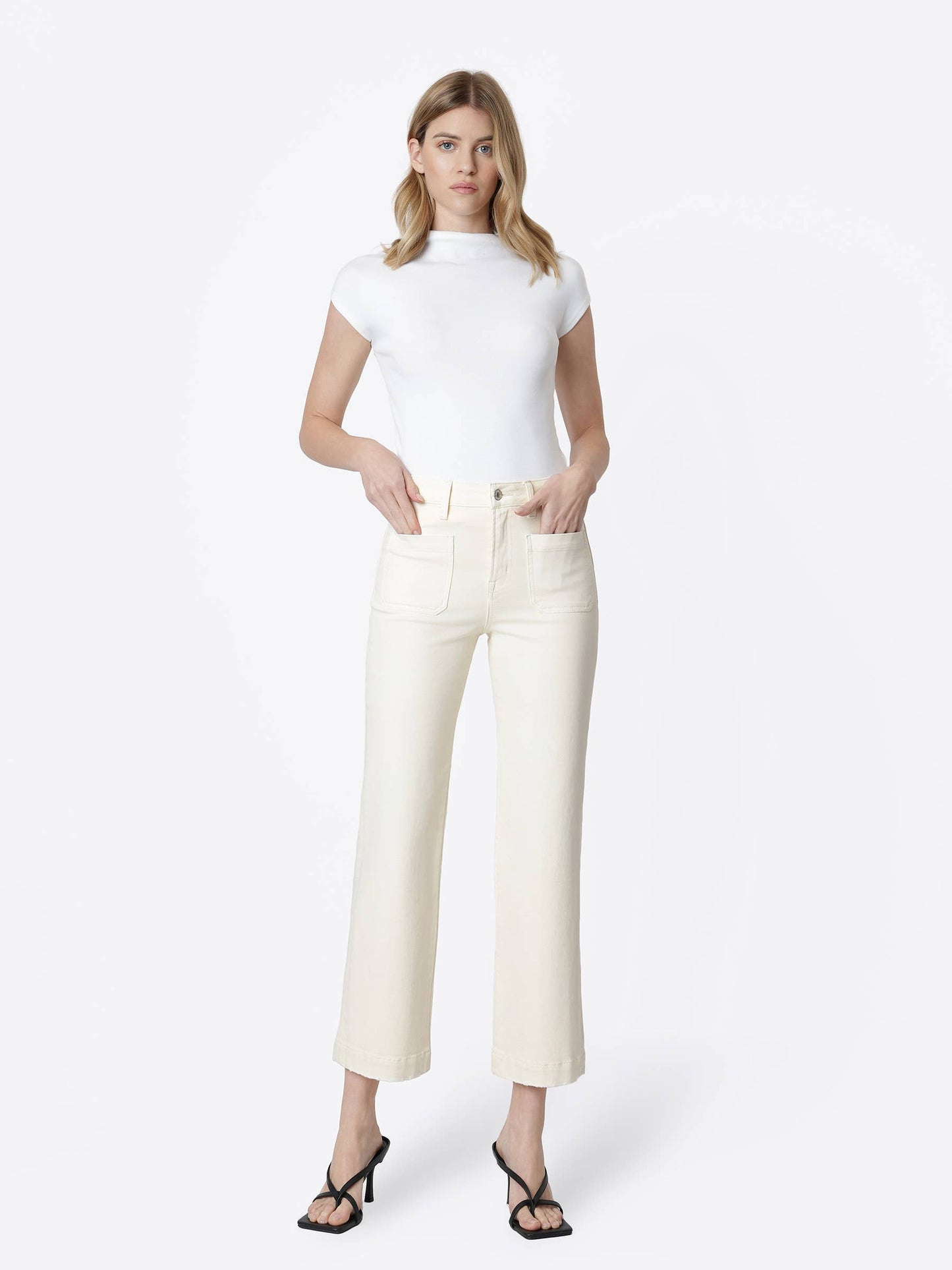 High Rise Patch Pocket Natural Slim Wide Jeans