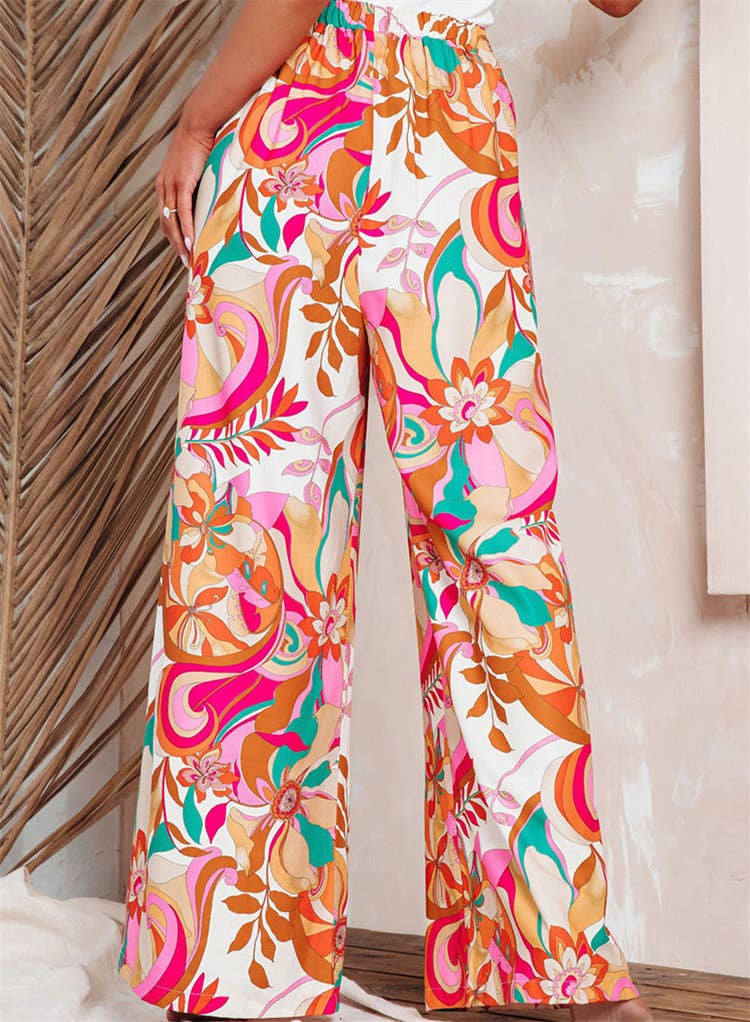 Final Sale - Resort Orange Tonal Print Wide-Leg Pants
