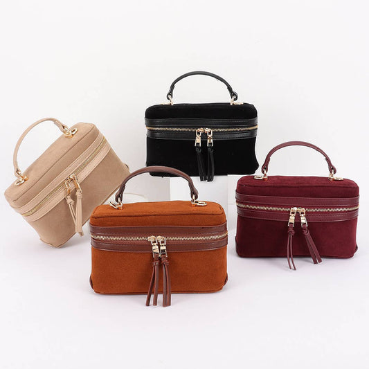 Faux Suede Leather Cosmetic Bag