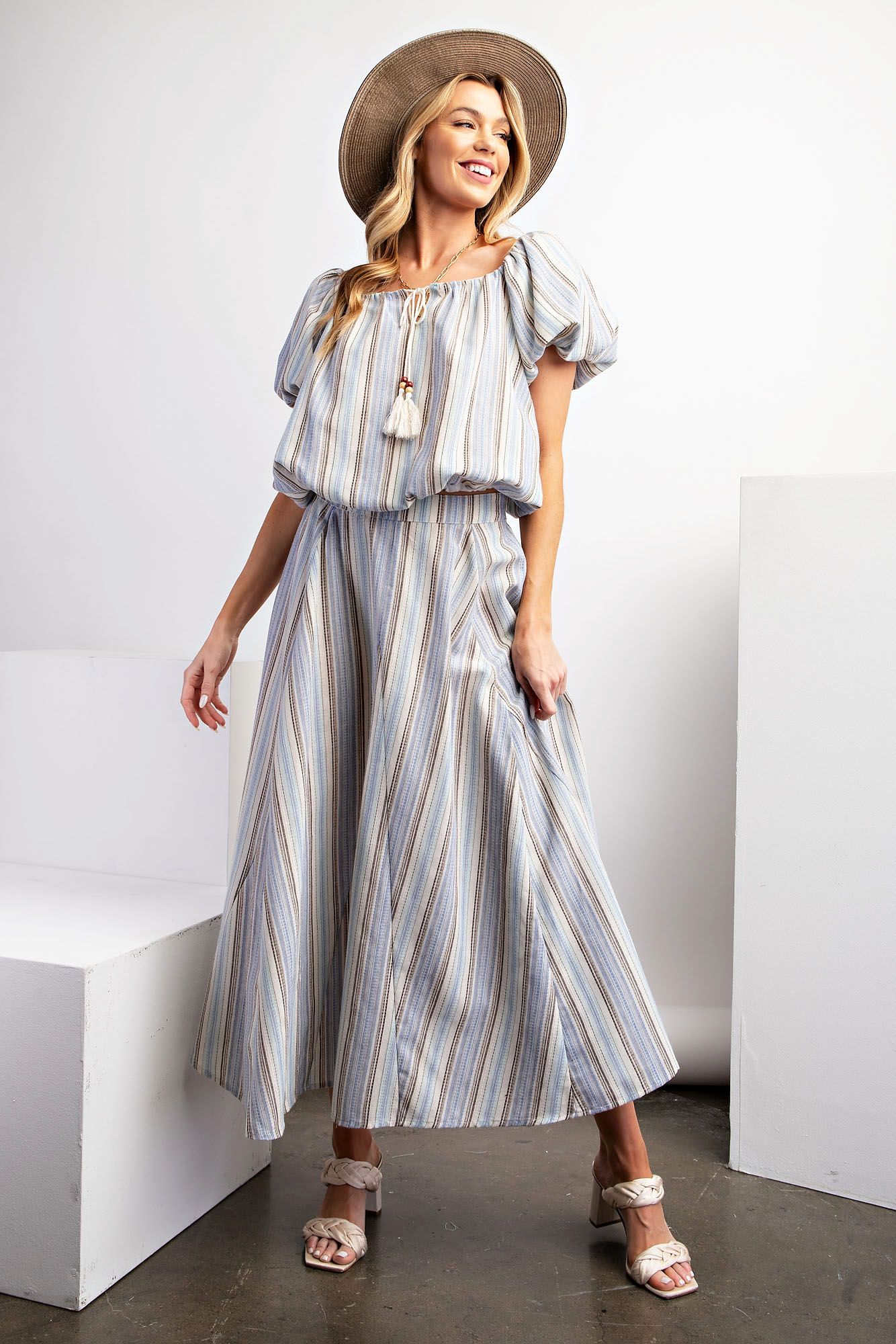 Final Sale - Striped Poly Linen Maxi Skirt