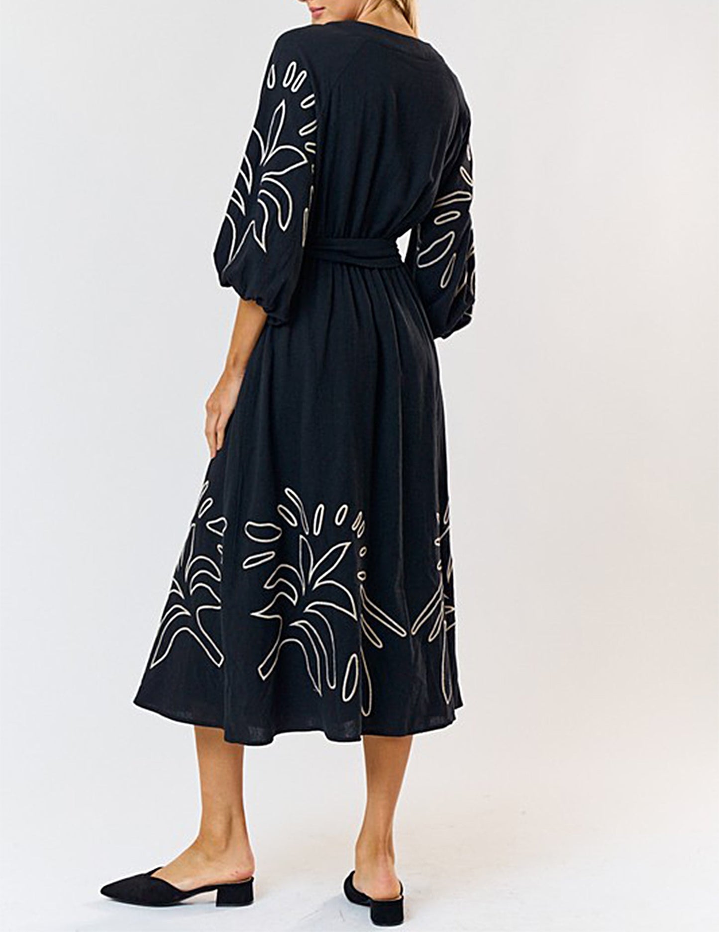 Patch Detailed Long Sleeve Dress