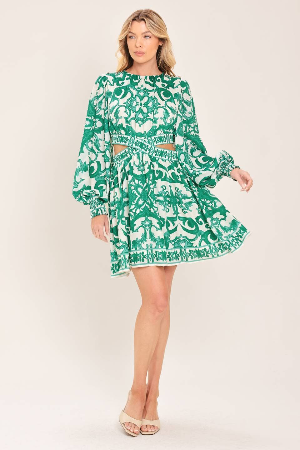 Side Cut Long Sleeve Mini Dress