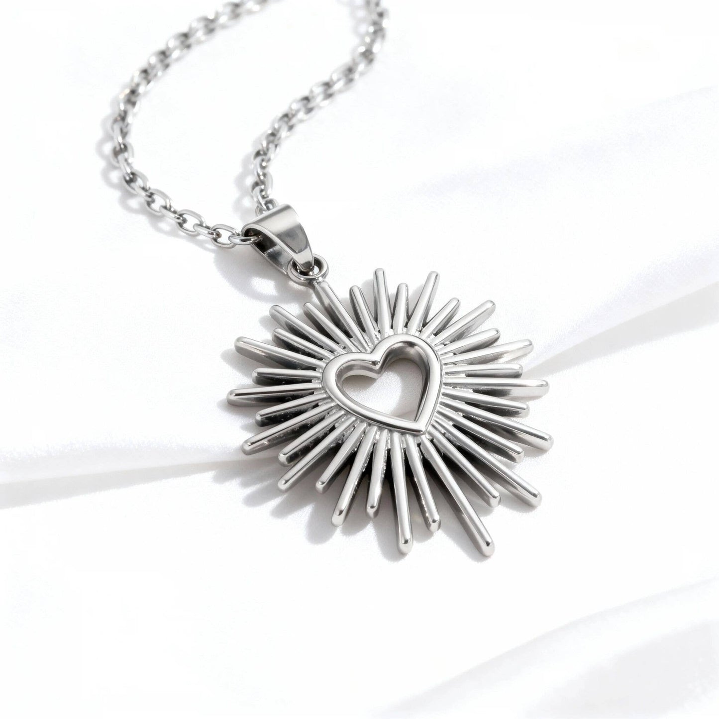 18K Gold PVD Stainless Steel Textured Sunburst Heart Charm