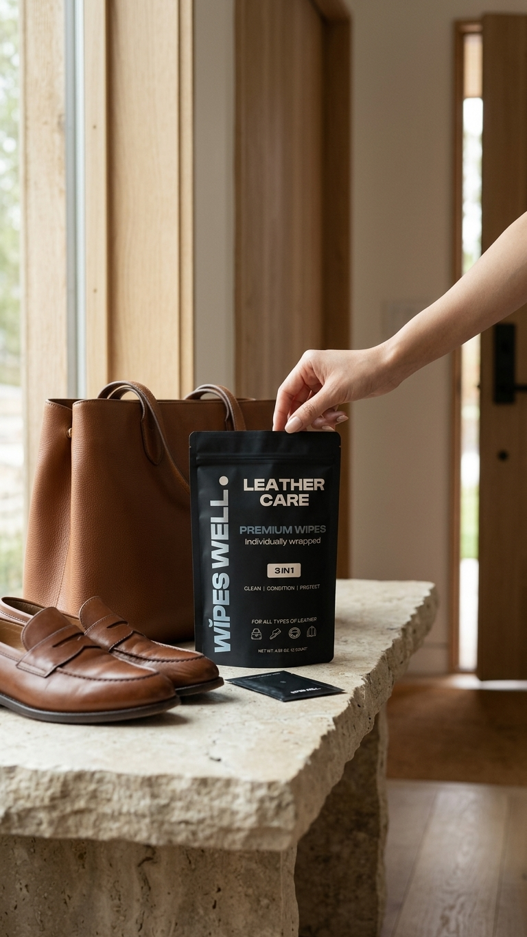 Premium Leather Care Wipes - Individually Wrapped - 12 count