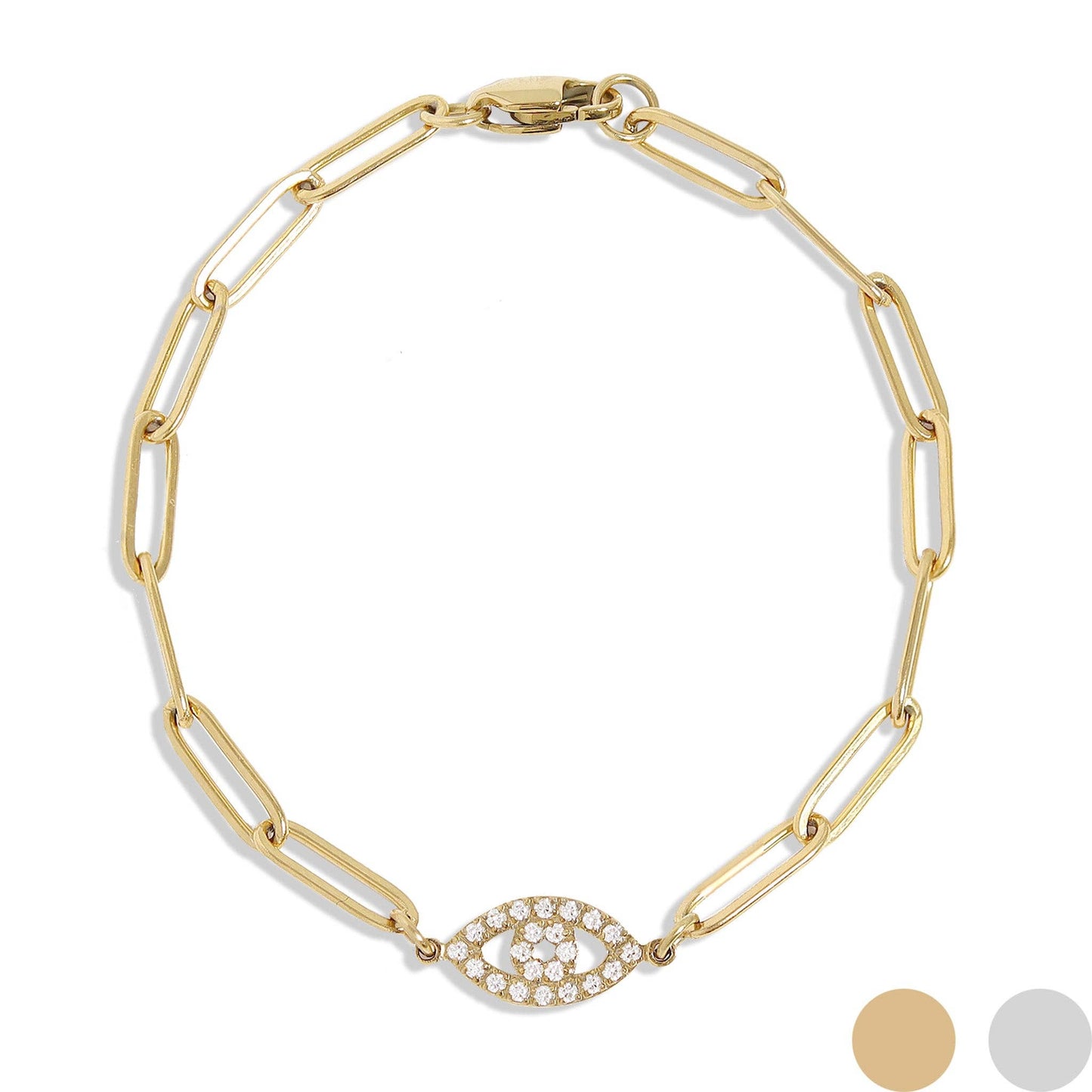 18K Gold PVD Stainless Steel Stone "Evil Eye" Paperclip Chain Bracelet
