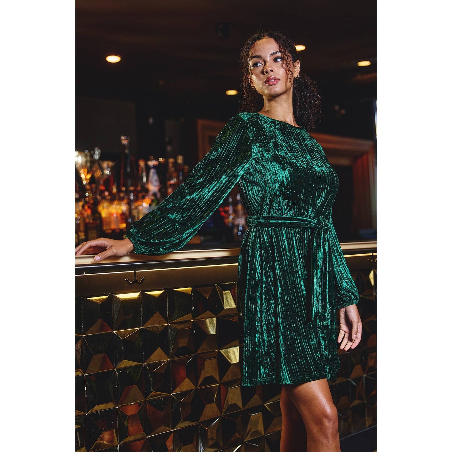 Final Sale - Velvet High Scoop Neck Sash Belt Dress