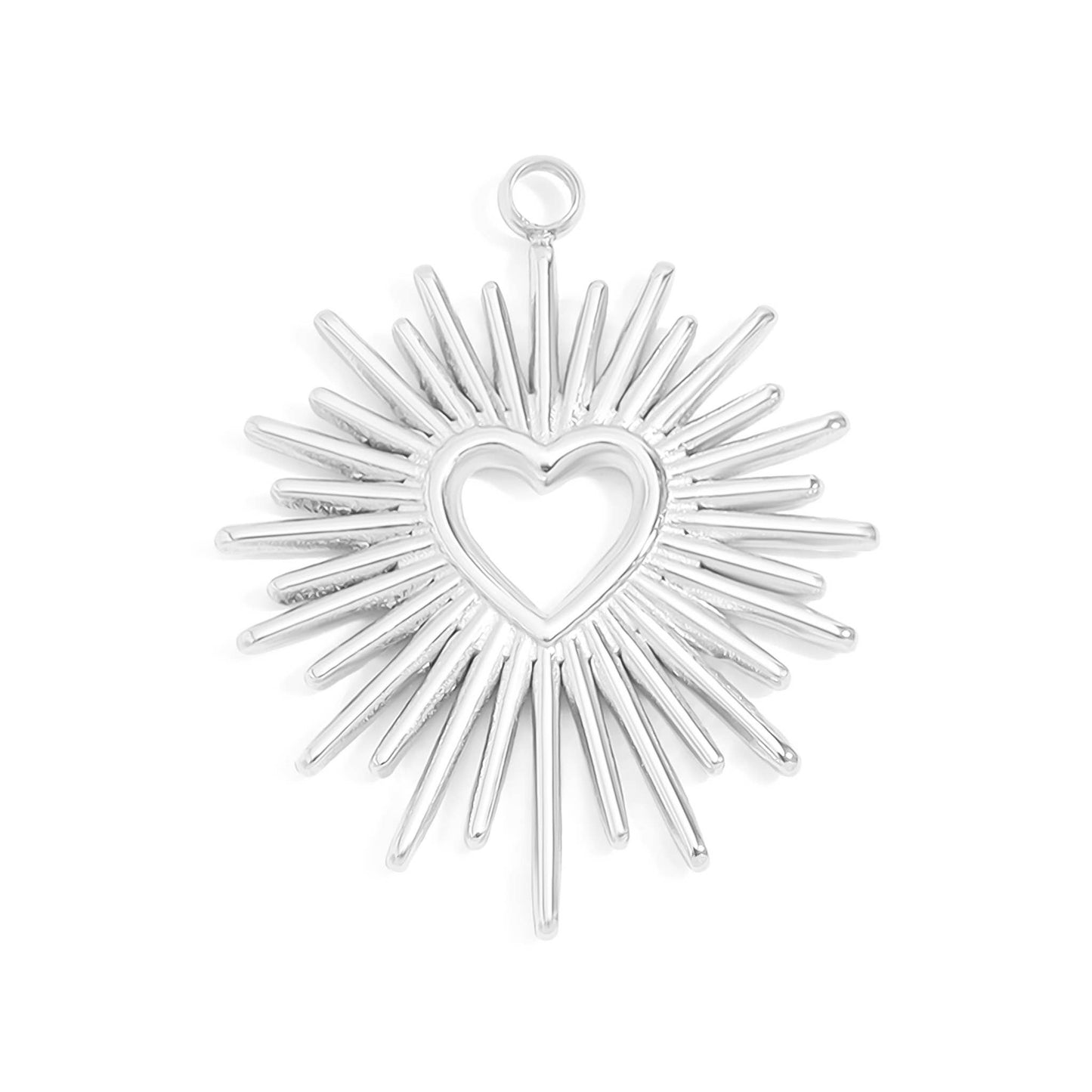 18K Gold PVD Stainless Steel Textured Sunburst Heart Charm
