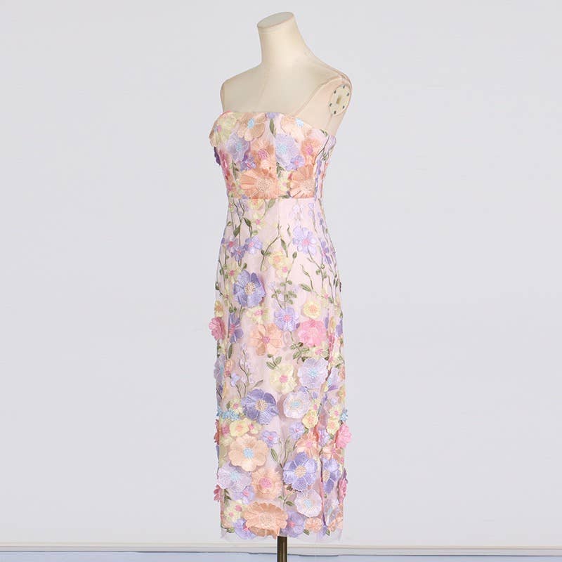 Floral Embroidered Slim Tube Dress