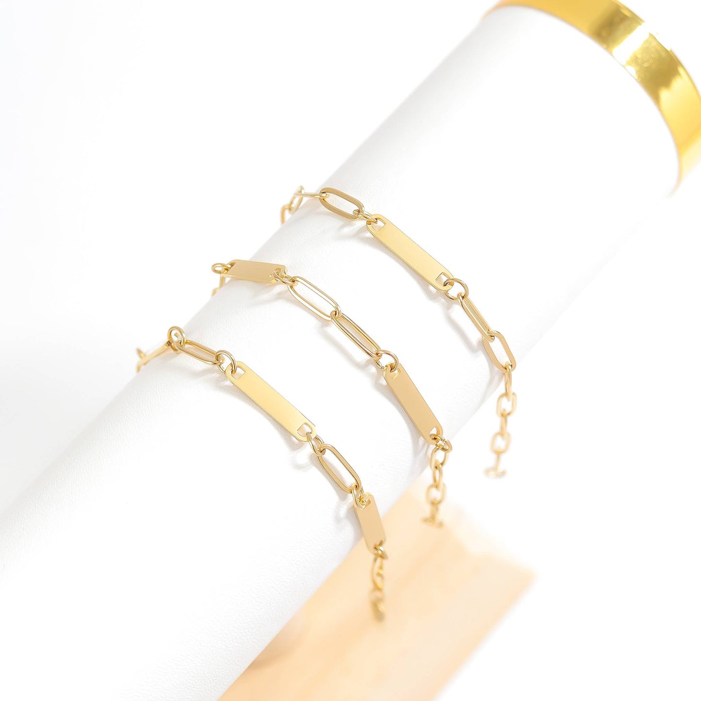 Stainless Steel Engravable Paperclip 3 Bar Bracelet