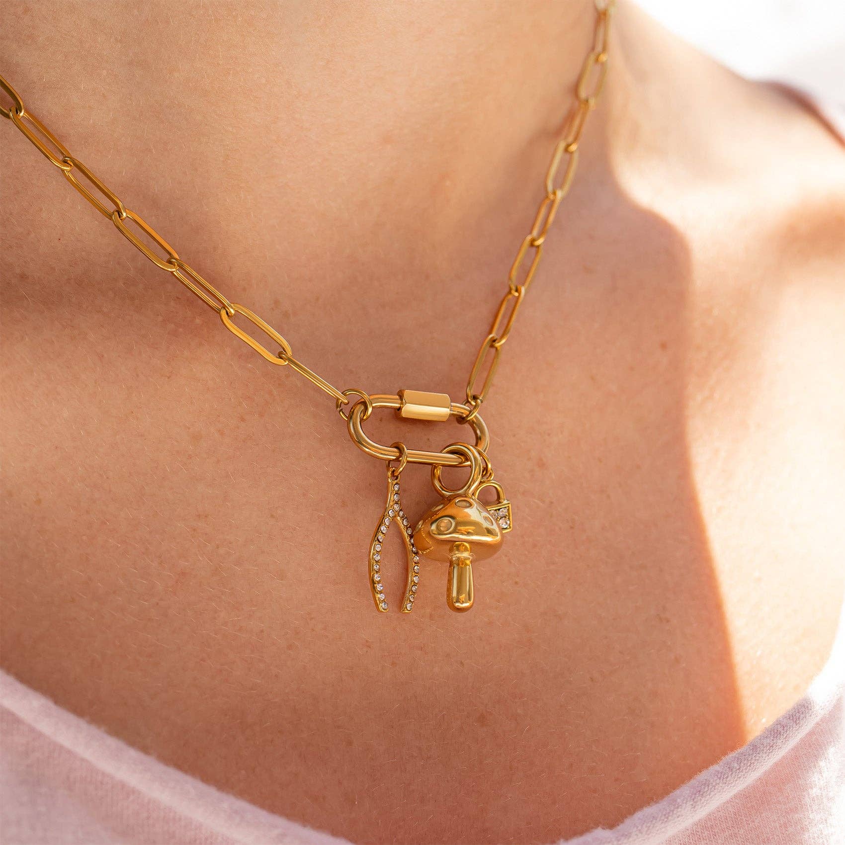 18K Gold PVD Paperclip Carabiner Necklace – Claiborne's Closet on