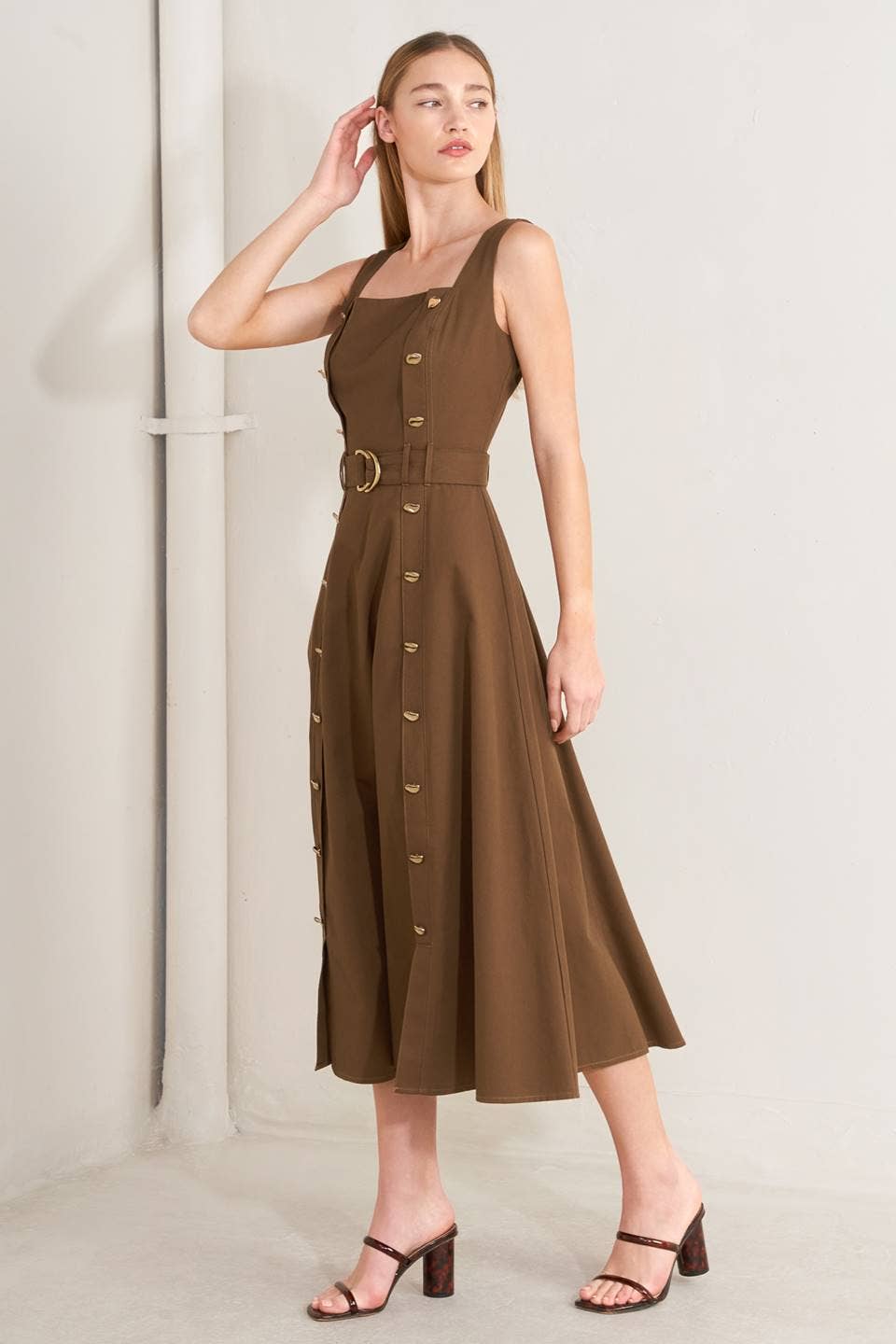 Belted Front Detail Midi Dress