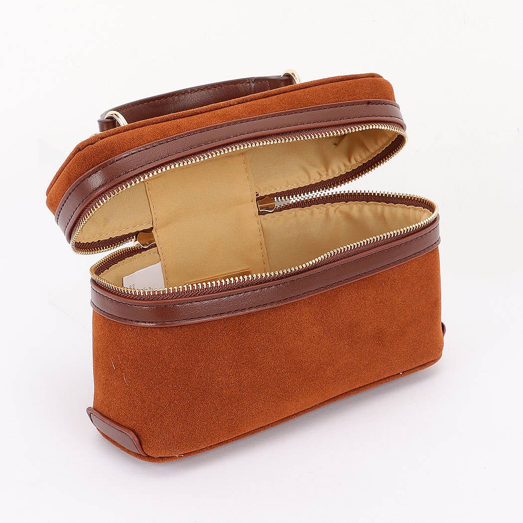 Faux Suede Leather Cosmetic Bag