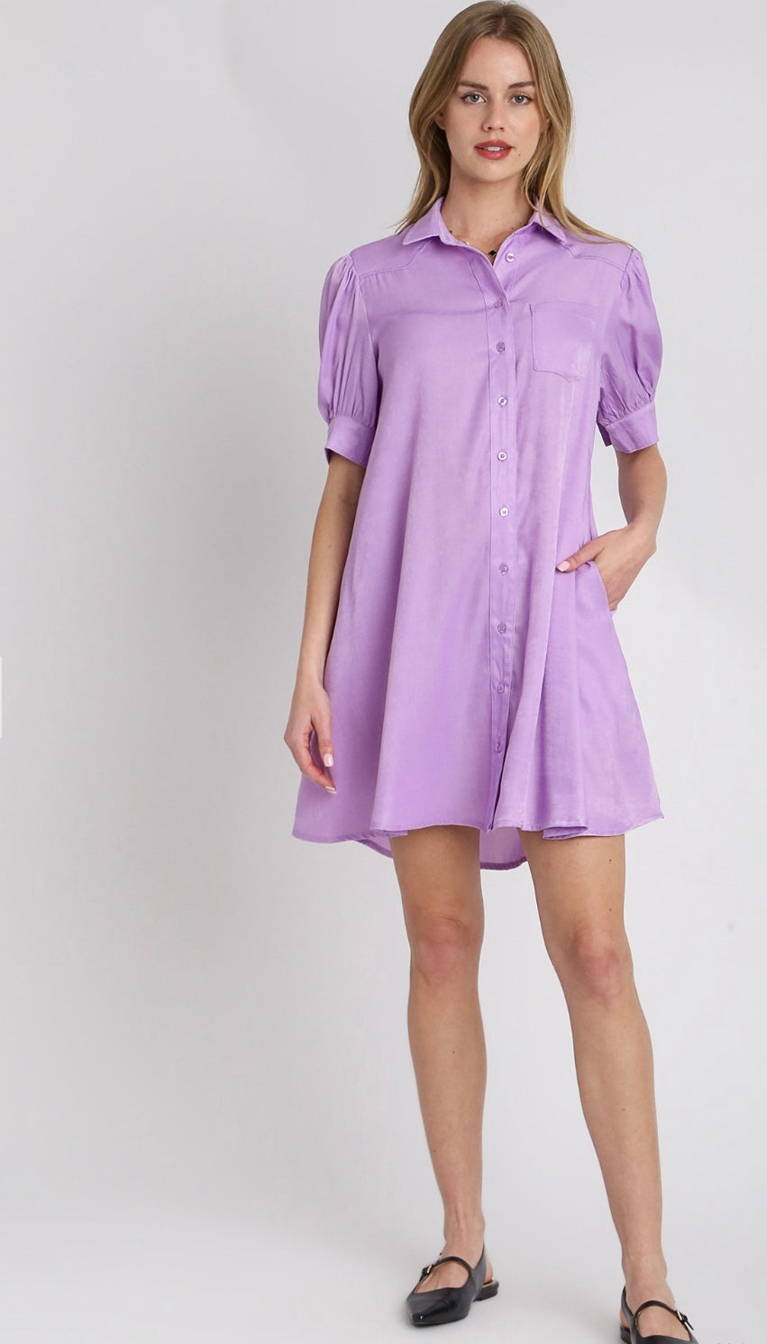 Final Sale - Tencel Collared Button Down Shirt Dress