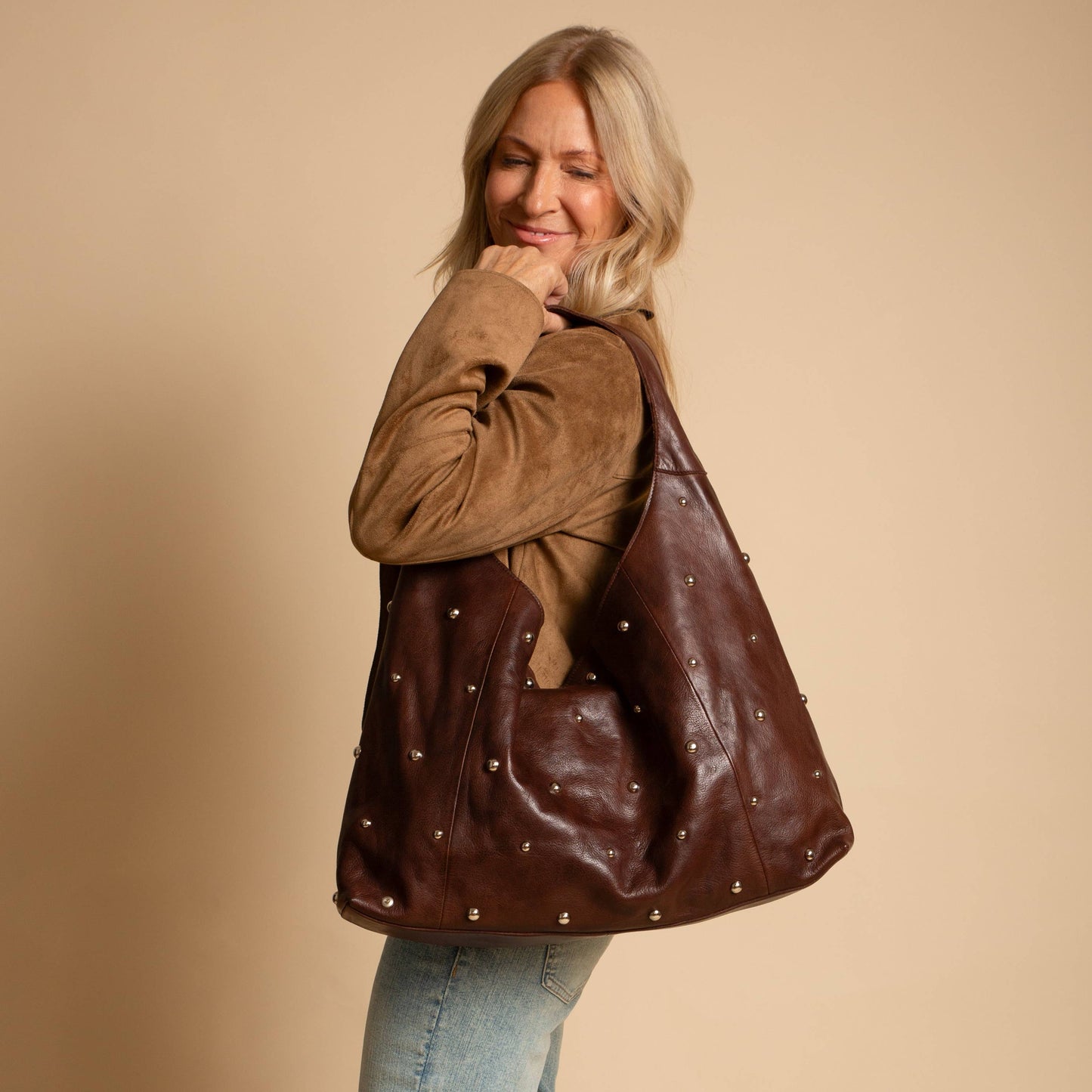 Lindsey Studded Handcrafted Leather Tote Bag