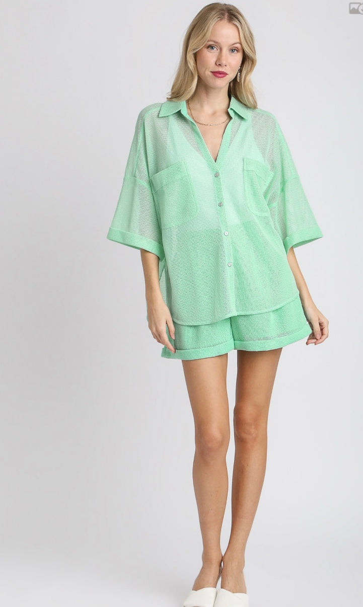 Final Sale - Trouser Buttons Garment Hook Mesh Shorts