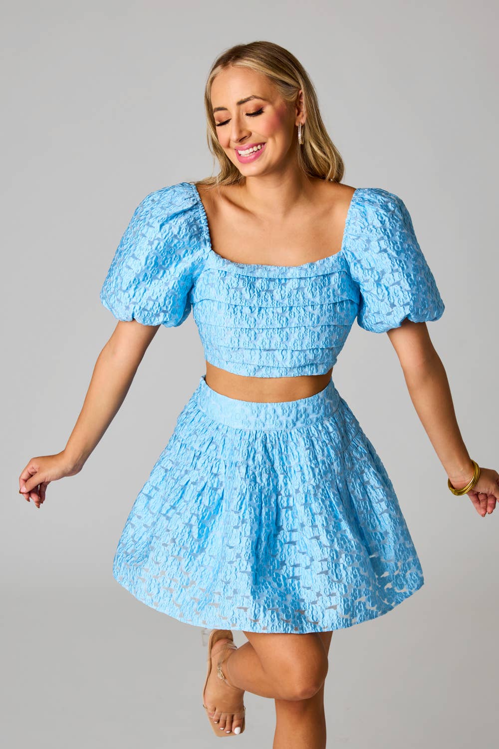 Final Sale - Cutie Hyacinth Blue Puff Sleeve Top And Skirt Set