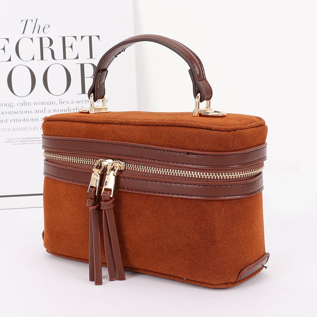 Faux Suede Leather Cosmetic Bag