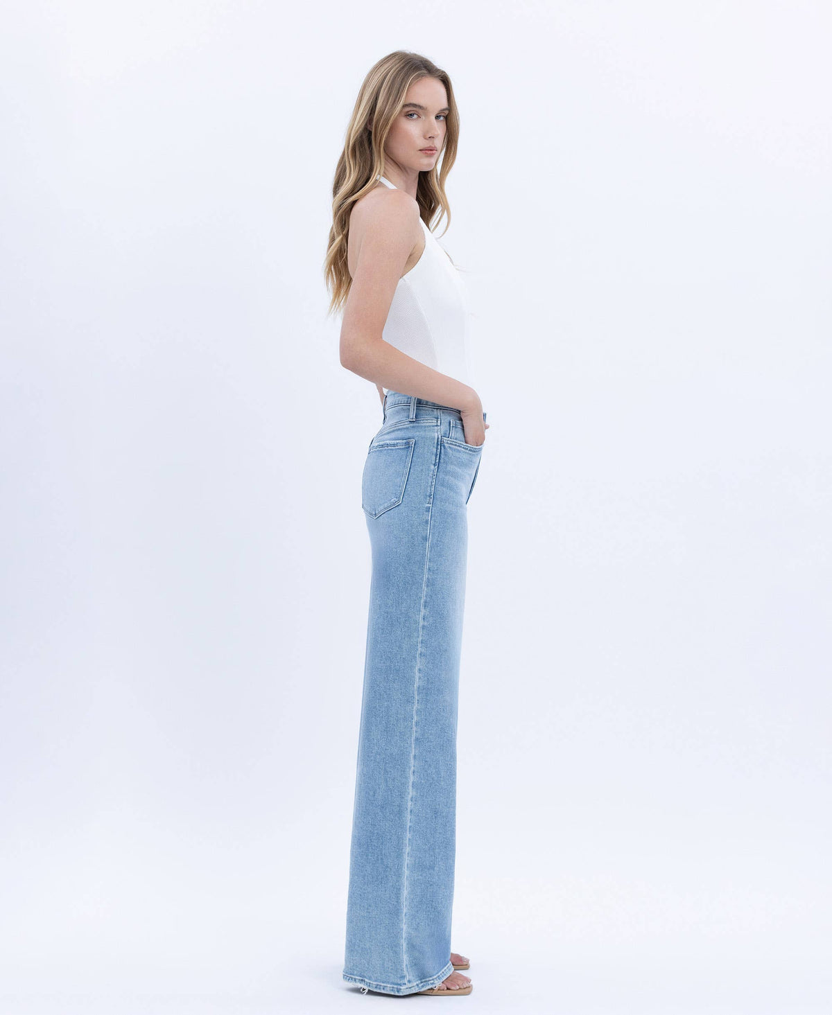High Rise Full Length Light Wash Jeans