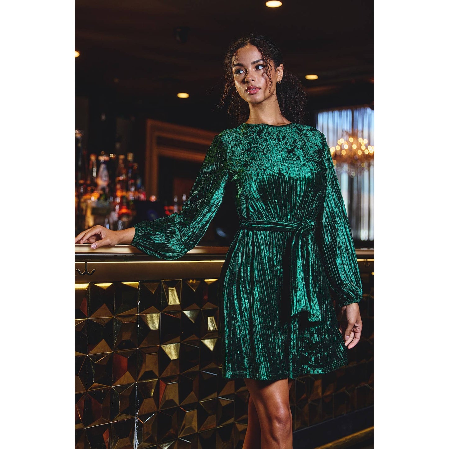 Final Sale - Velvet High Scoop Neck Sash Belt Dress