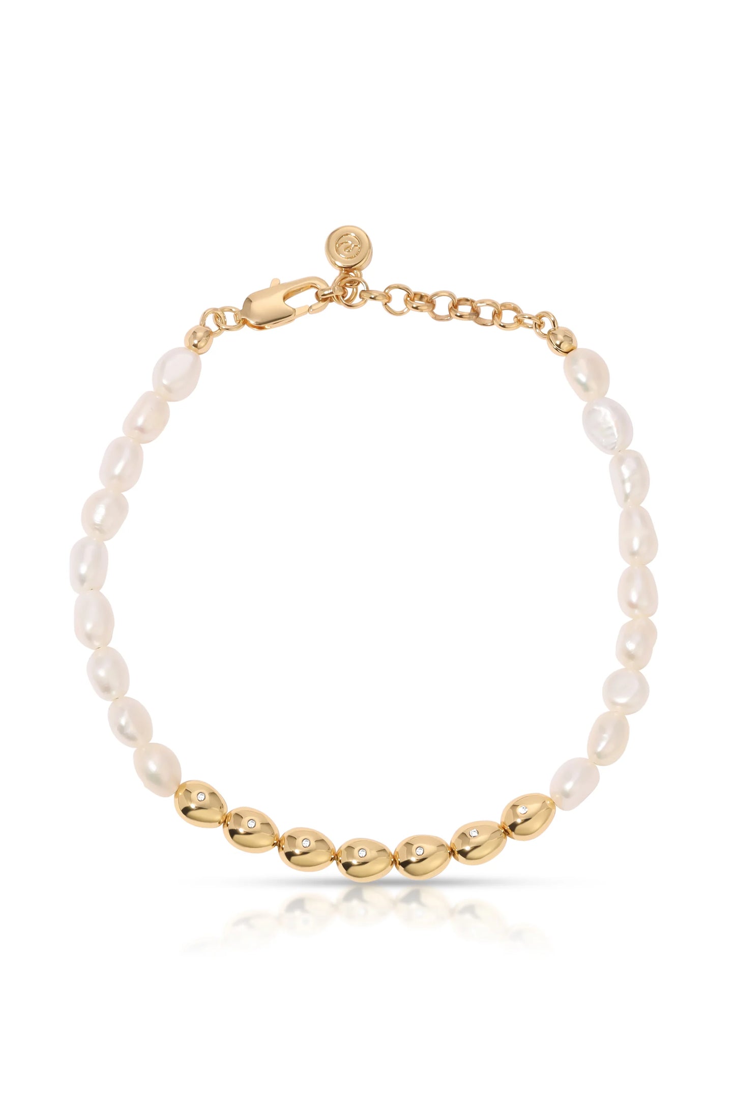 Freshwater Pearl Polished Pebble W/ 18K Gold Plated Bracelet