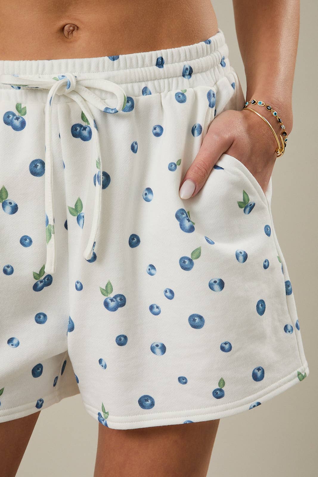 Blueberry Graphic Printed Ribbed Tank Top & High Rise Shorts