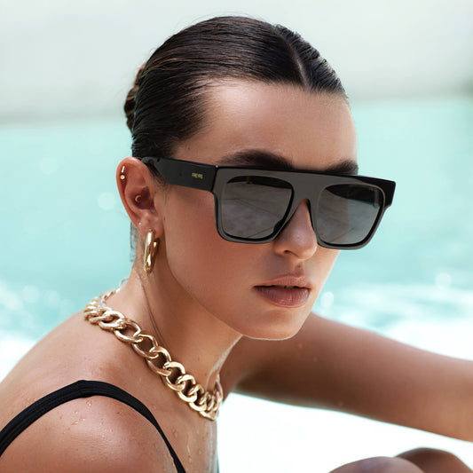 Madison Black Acetate Unisex Flat Top Sunglasses