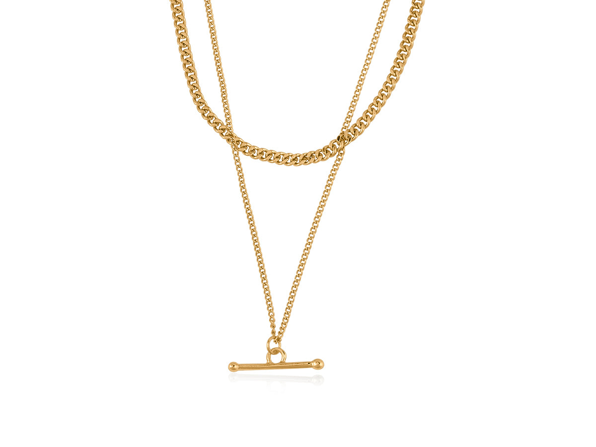 Marina Two Layered Chain Necklace With Bar